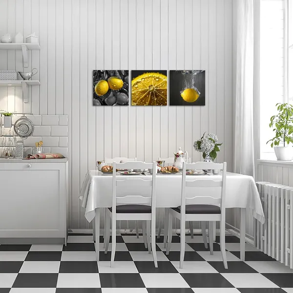Multicolor_Lemon_Kitchen_Wall_Art_Yellow_and_Grey_Fruit_Picture_Prints_on_Canvas_Fresh_Lemon_and_Waterdrops_Dining_Room_Decor_Gallery_Wrapped