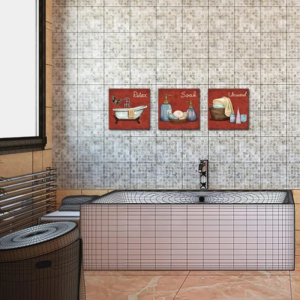 Multicolor_Red_Bathroom_Pictures_Burgundy_Bathroom_Paintings_Relax_Soak_Unwind_Wall_Decor_Spa_Still_Life_Canvas_Artwork_Framed_12"x12"_each_piece