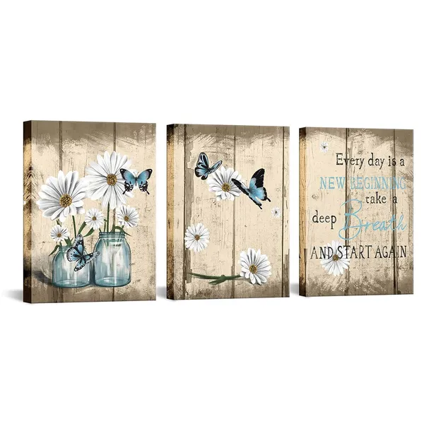 Multicolor_3_Piece_Rustic_Flower_Canvas_Painting_Daisy_and_Every_Day_Sign_Wall_Art_|_For_Farmhouse_Home_Office_Decor_Framed_Vintage_Floral_Artwork_Ready_to_Hang