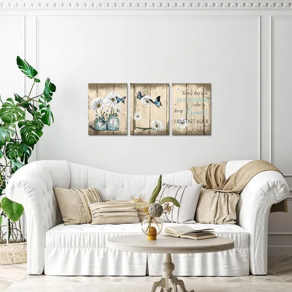 Multicolor_3_Piece_Rustic_Flower_Canvas_Painting_Daisy_and_Every_Day_Sign_Wall_Art_|_For_Farmhouse_Home_Office_Decor_Framed_Vintage_Floral_Artwork_Ready_to_Hang