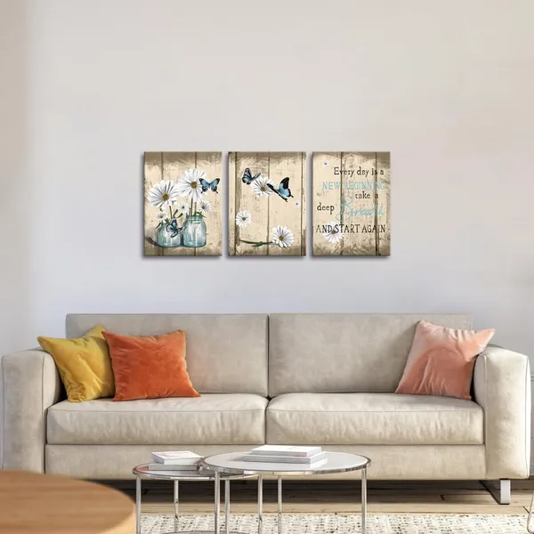 Multicolor_3_Piece_Rustic_Flower_Canvas_Painting_Daisy_and_Every_Day_Sign_Wall_Art_|_For_Farmhouse_Home_Office_Decor_Framed_Vintage_Floral_Artwork_Ready_to_Hang