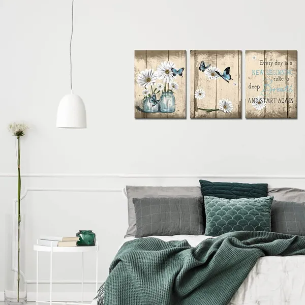Multicolor_3_Piece_Rustic_Flower_Canvas_Painting_Daisy_and_Every_Day_Sign_Wall_Art_|_For_Farmhouse_Home_Office_Decor_Framed_Vintage_Floral_Artwork_Ready_to_Hang