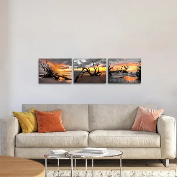 Multicolor_Beach_Sunset_Pictures_Wall_Art_Dead_Tree_Coastal_Seaside_Canvas_Painting_Prints_South_Cali|_Fornia_Beach_Landscape_Gallery_Wrapped_12"x16"