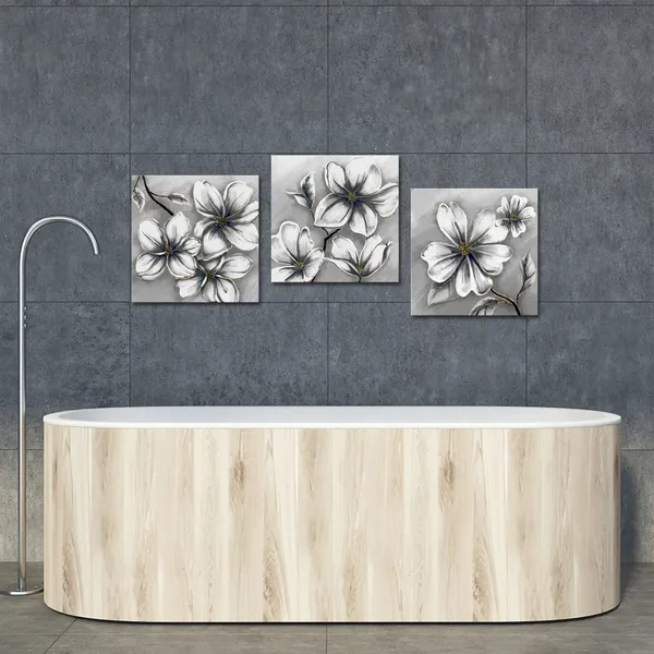 Multicolor_3_Panel_Grey_Flower_Canvas_Prints_Elegant_Magnolia_Wall_Art_Modern_Floral_Painting_|_For_Home_Living_Room_Bedroom_Office_Wall_Decor_Stretched_and_Ready_to_Hang