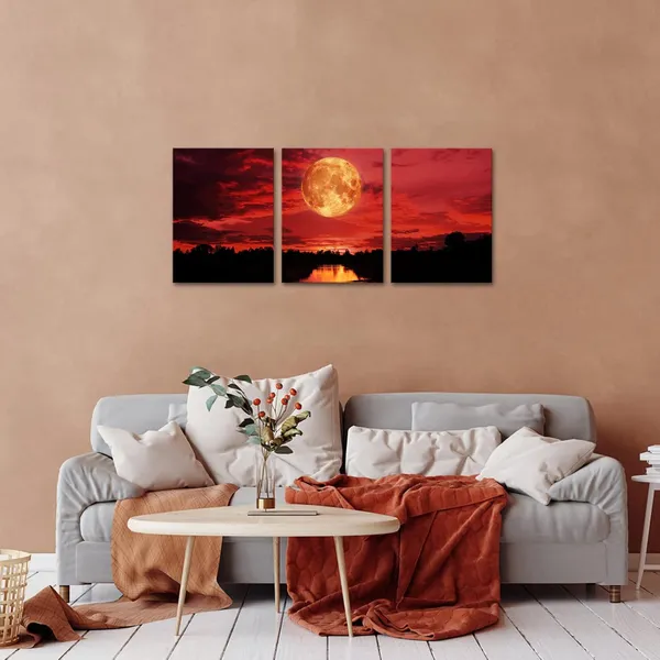 Multicolor_3_Piece_Red_Moon_Wall_Art_Full_Moon_Night_Scene_Painting_Poster_on_Canvas_Framed_Fantasy_Pictures_|_For_Living_Room_Bedroom_Wall_Decor_12"x16"