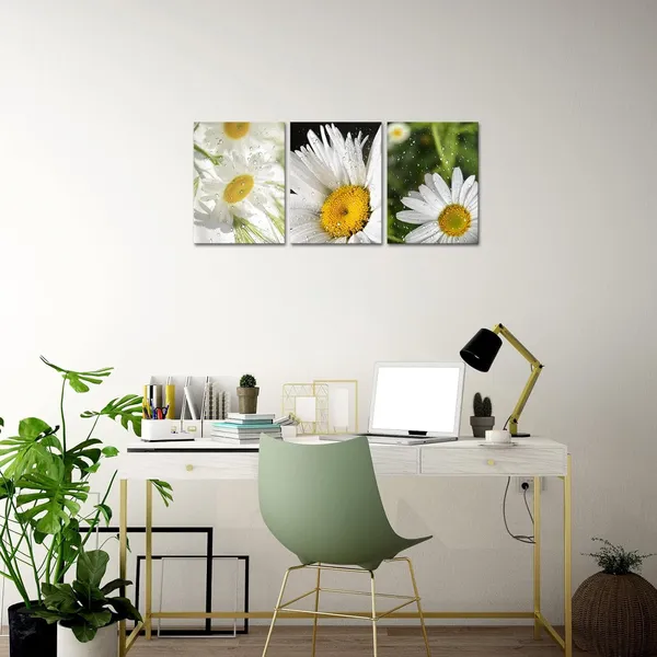 Multicolor_Daisy_Wall_Art_Country_Pictures_on_Canvas_Flower_Prints_Bathroom_Bedroom_Wall_Decor_12"x16"_Each_Framed