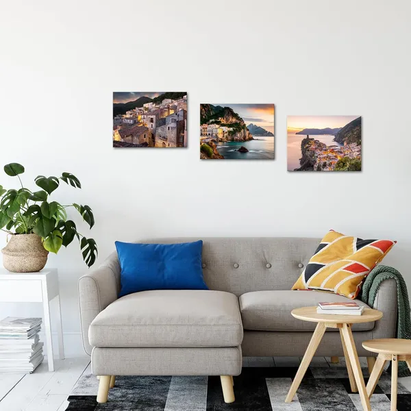 Multicolor_Mediterranean_Villa_Canvas_Wall_Art_Italy_Seaside_Picture_Prints_Wall_Decor_Gallery_Wrapped_12x16_inch_x3pcs