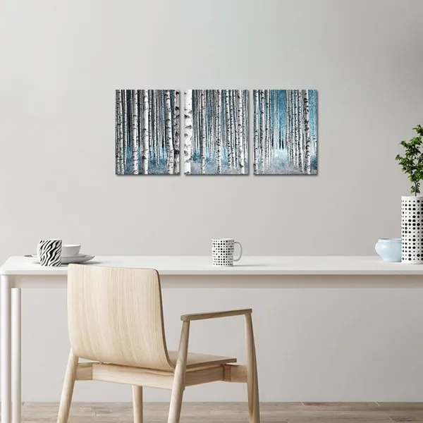 Multicolor_Birch_Tree_Painting_Canvas_Wall_Art_Blue_Tree_Picture_Prints_|_For_Wall_Decoration_Framed_12x16_inch_x3pcs