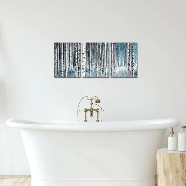 Multicolor_Birch_Tree_Painting_Canvas_Wall_Art_Blue_Tree_Picture_Prints_|_For_Wall_Decoration_Framed_12x16_inch_x3pcs