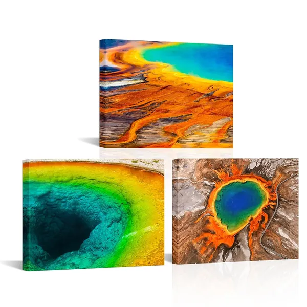 Multicolor_Yellowstone_National_Park_Wall_Art_Canvas_Grand_Prismatic_Spring_Picture_Prints_|_For_Wall_Decor_Framed_12x16_inch_x3pcs