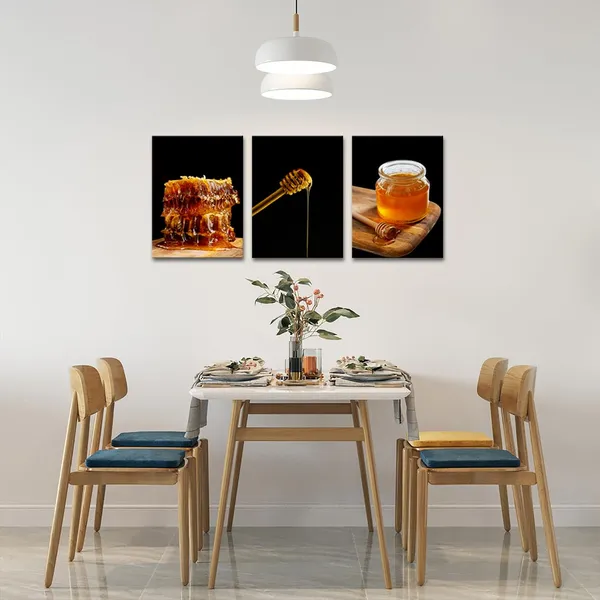 Multicolor_Honeycomb_Canvas_Art_Black_and_Gold_Picture_Painting_|_For_Dining_Room_Kitchen_Farmhouse_Wall_Decor_Seasoning_Artwork_Gift_|_For_Chef_Framed_12"x16"_Each_(Small)