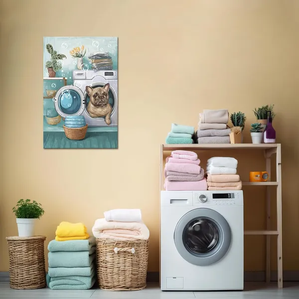 Multicolor_Laundry_Room_Pictures_Wall_Art_Funny_Laundry_Canvas_Wall_Decor_Cute_Puppy_Home_Hotel_Laundry_Painting_Gallery_Wrapped_(Medium,_Teal)