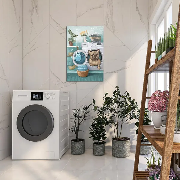 Multicolor_Laundry_Room_Pictures_Wall_Art_Funny_Laundry_Canvas_Wall_Decor_Cute_Puppy_Home_Hotel_Laundry_Painting_Gallery_Wrapped_(Medium,_Teal)