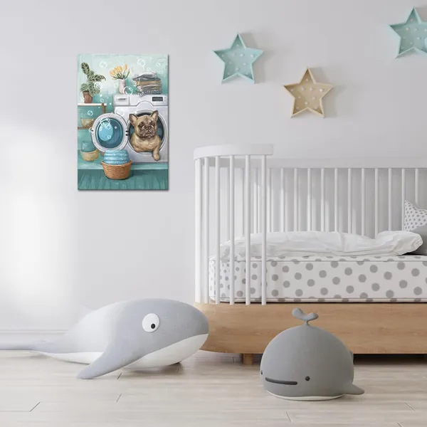 Multicolor_Laundry_Room_Pictures_Wall_Art_Funny_Laundry_Canvas_Wall_Decor_Cute_Puppy_Home_Hotel_Laundry_Painting_Gallery_Wrapped_(Medium,_Teal)