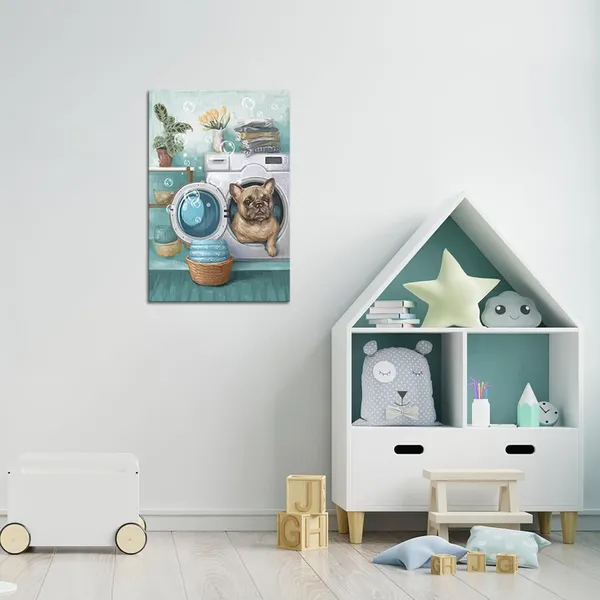 Multicolor_Laundry_Room_Pictures_Wall_Art_Funny_Laundry_Canvas_Wall_Decor_Cute_Puppy_Home_Hotel_Laundry_Painting_Gallery_Wrapped_(Medium,_Teal)