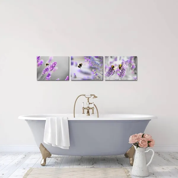Multicolor_Bee_Wall_Art_Purple_Flower_and_Bee_Canvas_Picture_Painting_Gardern_Prints_Wall_Decor_Framed_12"_x16"
