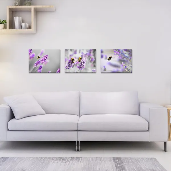 Multicolor_Bee_Wall_Art_Purple_Flower_and_Bee_Canvas_Picture_Painting_Gardern_Prints_Wall_Decor_Framed_12"_x16"