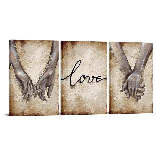 Multicolor_3_Piece_Hand_in_Hand_Painting_Print_Love_Sign_Promise_Canvas_Wall_Art_Romantic_Decorative_Picture_Gift_|_For_Couple_Lovers_Anniversary_Bedroom_Living_Room_Bathroom_16"x24"x3pcs_Framed