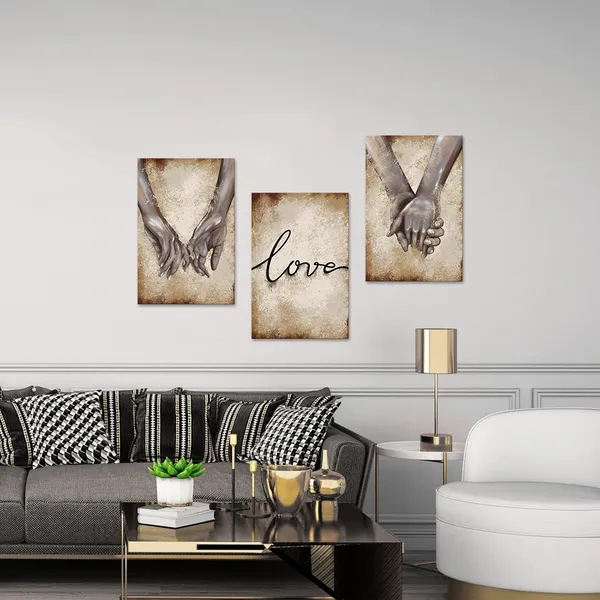 Multicolor_3_Piece_Hand_in_Hand_Painting_Print_Love_Sign_Promise_Canvas_Wall_Art_Romantic_Decorative_Picture_Gift_|_For_Couple_Lovers_Anniversary_Bedroom_Living_Room_Bathroom_16"x24"x3pcs_Framed