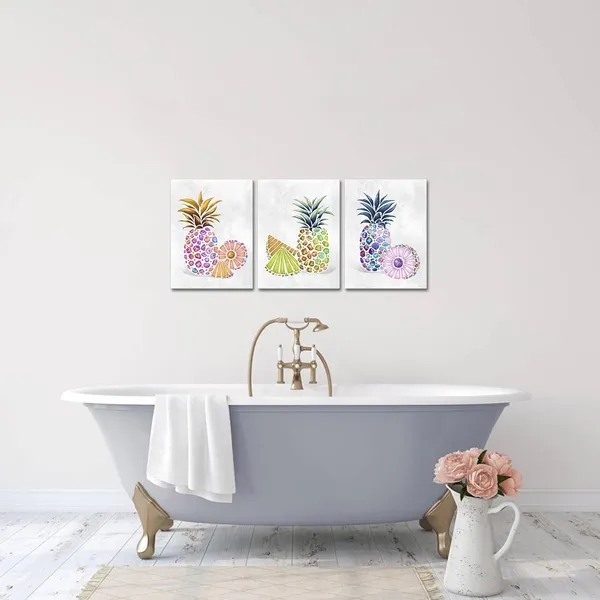 Multicolor_Pineapple_Pictures_Wall_Art_Canvas_Colorful_Hawaii_Pineapple_Painting_Abstract_Still_Life_Tropical_Fruit_Prints_|_For_Kitchen_Bathroom_Decor_Framed_12"x16"