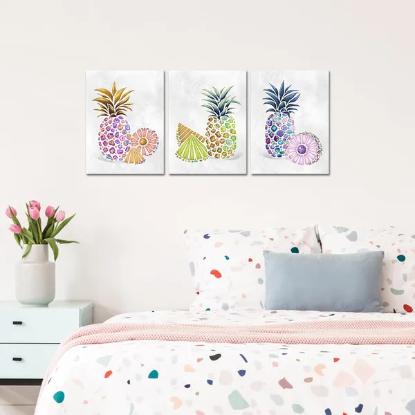 Multicolor_Pineapple_Pictures_Wall_Art_Canvas_Colorful_Hawaii_Pineapple_Painting_Abstract_Still_Life_Tropical_Fruit_Prints_|_For_Kitchen_Bathroom_Decor_Framed_12"x16"
