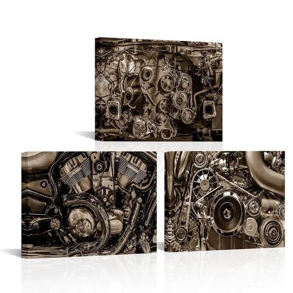 Multicolor_Industrial_Wall_Art_Prints_Steampunk_Canvas_Art_Picture_Sepia_Engine_Gears_Painting_|_For_Men_Cave_Decor_Framed_Small