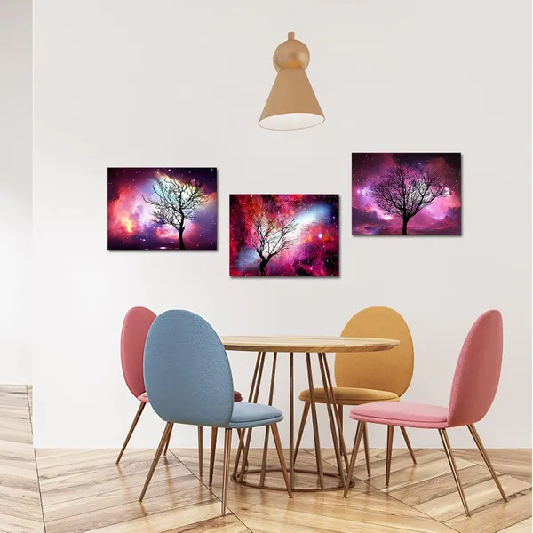 Multicolor_3_Piece_Colorful_Canvas_Wall_Art_Winter_Tree_under_Starry_Sky_Painting_Picture_Fantasy_Night_Prints_Artwork_|_For_Modern_Bedroom_Bathroom_Office_Wall_Decor_Framed_12"x16"