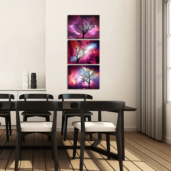 Multicolor_3_Piece_Colorful_Canvas_Wall_Art_Winter_Tree_under_Starry_Sky_Painting_Picture_Fantasy_Night_Prints_Artwork_|_For_Modern_Bedroom_Bathroom_Office_Wall_Decor_Framed_12"x16"