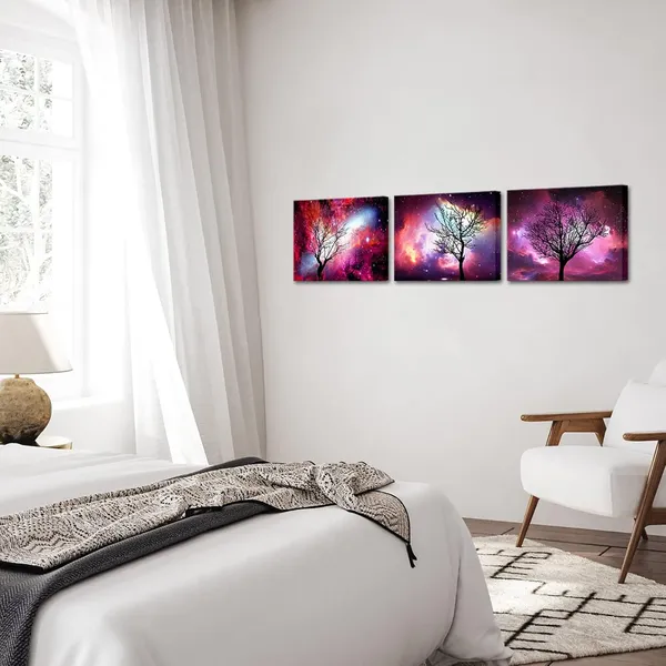 Multicolor_3_Piece_Colorful_Canvas_Wall_Art_Winter_Tree_under_Starry_Sky_Painting_Picture_Fantasy_Night_Prints_Artwork_|_For_Modern_Bedroom_Bathroom_Office_Wall_Decor_Framed_12"x16"