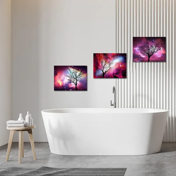 Multicolor_3_Piece_Colorful_Canvas_Wall_Art_Winter_Tree_under_Starry_Sky_Painting_Picture_Fantasy_Night_Prints_Artwork_|_For_Modern_Bedroom_Bathroom_Office_Wall_Decor_Framed_12"x16"