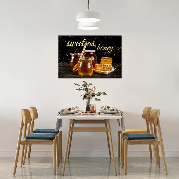 Multicolor_Honey_Canvas_Wall_Art_Honeycomb_with_Sweet_As_Honey_Sign_Wall_Decor_Black_and_Gold_Farmhouse_Kitchen_Dining_Room_Painting_Pictures_Framed_16"X24"