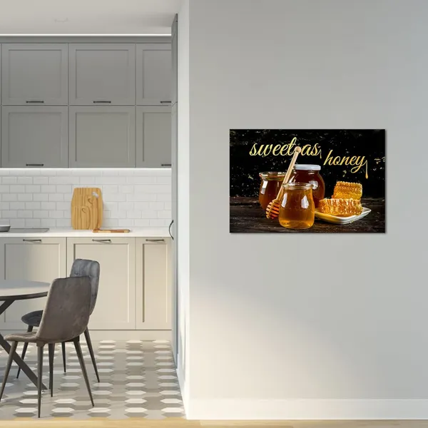 Multicolor_Honey_Canvas_Wall_Art_Honeycomb_with_Sweet_As_Honey_Sign_Wall_Decor_Black_and_Gold_Farmhouse_Kitchen_Dining_Room_Painting_Pictures_Framed_16"X24"