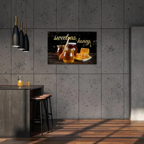 Multicolor_Honey_Canvas_Wall_Art_Honeycomb_with_Sweet_As_Honey_Sign_Wall_Decor_Black_and_Gold_Farmhouse_Kitchen_Dining_Room_Painting_Pictures_Framed_16"X24"