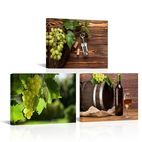 Multicolor_Grape_Wine_Picture_Wall_Art_Kitchen_Canvas_Prints_Drinks_in_Green_Painting_|_For_Dining_Room_Pub_Chateau_Decoration_Framed_(Small)