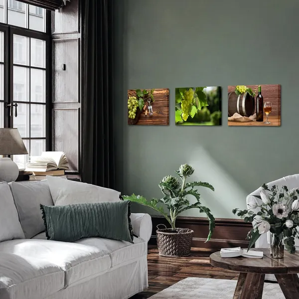 Multicolor_Grape_Wine_Picture_Wall_Art_Kitchen_Canvas_Prints_Drinks_in_Green_Painting_|_For_Dining_Room_Pub_Chateau_Decoration_Framed_(Small)