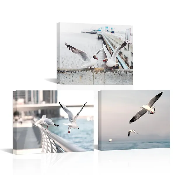 Multicolor_Seagull_Canvas_Wall_Art_Cosatal_Bird_Pictures_Painting_Bathroom_Wall_Decor_Framed_12x16_inch_x3pcs