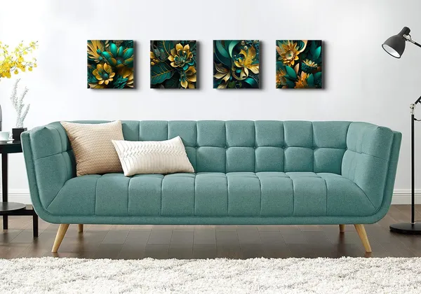 Multicolor_Emerald_Green_Leaf_Canvas_Wall_Art_Green_and_Gold_Living_Room_Decor_Green_Plant_Canvas_Pictures_Boho_Botanical_Bathroom_Wall_Decor_Green_and_Gold_Leaves_Paintings_Artwork_Home_Decorations_12x12"_4Pcs