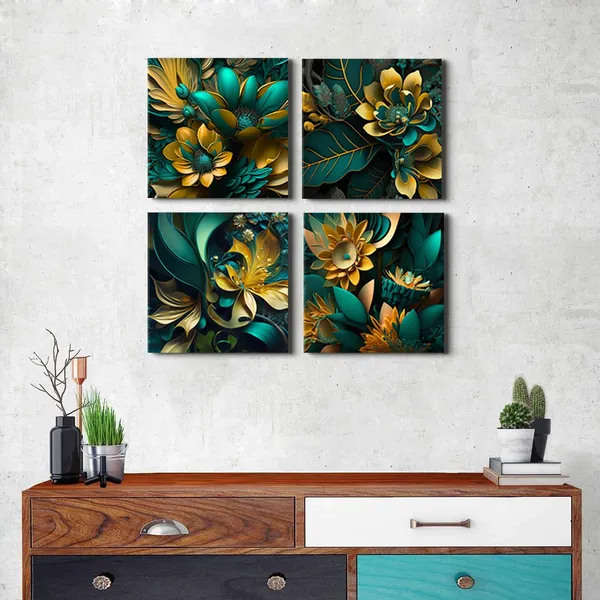 Multicolor_Emerald_Green_Leaf_Canvas_Wall_Art_Green_and_Gold_Living_Room_Decor_Green_Plant_Canvas_Pictures_Boho_Botanical_Bathroom_Wall_Decor_Green_and_Gold_Leaves_Paintings_Artwork_Home_Decorations_12x12"_4Pcs