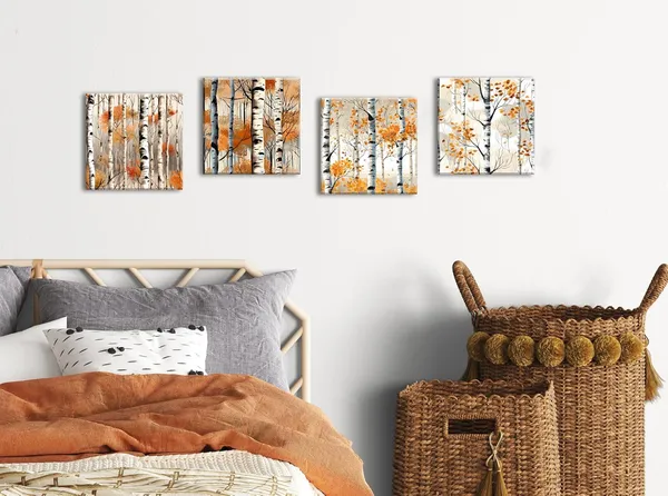 Multicolor_White_Birch_Tree_Wall_Art_Fall_|_Forest_Wall_Decor_|_For_Living_Room_Bathroom_Watercolor_Autumn_Landscape_Canvas_Posters_Nature_Scenery_Paintings_Plants_Artwork_|_For_Kitchen_Home_Decoration_12x12"_4Pcs