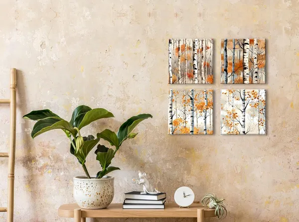 Multicolor_White_Birch_Tree_Wall_Art_Fall_|_Forest_Wall_Decor_|_For_Living_Room_Bathroom_Watercolor_Autumn_Landscape_Canvas_Posters_Nature_Scenery_Paintings_Plants_Artwork_|_For_Kitchen_Home_Decoration_12x12"_4Pcs