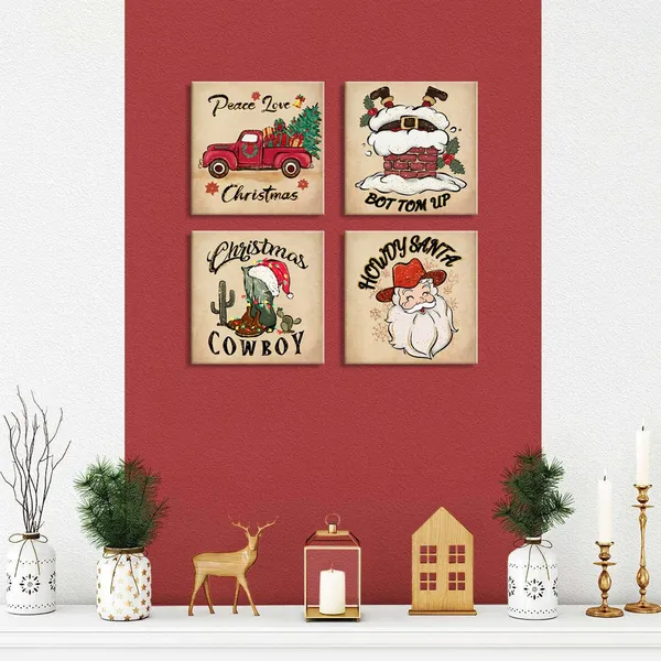 Multicolor_Christmas_Canvas_Wall_Art_Retro_Christmas_Pictures_12x12??Red_Truck_Decor_Funny_Santa_Claus_Tree_Snow_House_Painting_Prints_Posters_Holiday_Decoration_Gifts_|_For_Bedroom_Living_Room_Artwork_4_Pcs