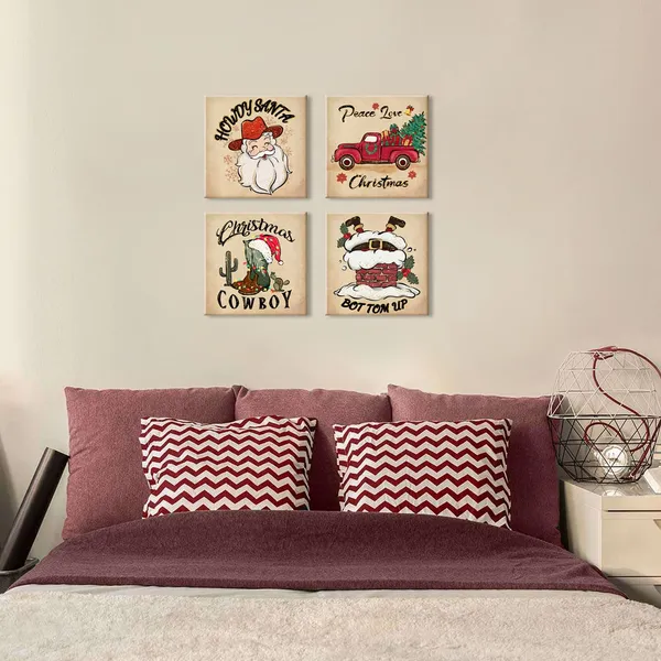 Multicolor_Christmas_Canvas_Wall_Art_Retro_Christmas_Pictures_12x12??Red_Truck_Decor_Funny_Santa_Claus_Tree_Snow_House_Painting_Prints_Posters_Holiday_Decoration_Gifts_|_For_Bedroom_Living_Room_Artwork_4_Pcs