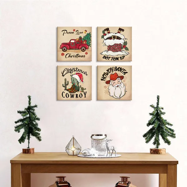 Multicolor_Christmas_Canvas_Wall_Art_Retro_Christmas_Pictures_12x12??Red_Truck_Decor_Funny_Santa_Claus_Tree_Snow_House_Painting_Prints_Posters_Holiday_Decoration_Gifts_|_For_Bedroom_Living_Room_Artwork_4_Pcs