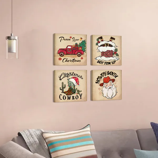 Multicolor_Christmas_Canvas_Wall_Art_Retro_Christmas_Pictures_12x12??Red_Truck_Decor_Funny_Santa_Claus_Tree_Snow_House_Painting_Prints_Posters_Holiday_Decoration_Gifts_|_For_Bedroom_Living_Room_Artwork_4_Pcs