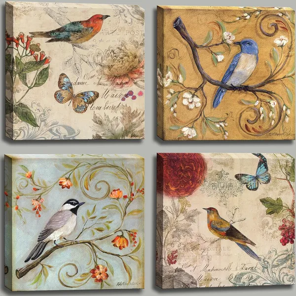 Multicolor_Flowers_Birds_Canvas_Wall_Art_|_For_Bedroom_Floral_Wall_Decor_Butterfly_Picture_Framed_Artwork_Vintage_Prints_Paintings_|_For_Bathroom_Kitchen_Decorations
