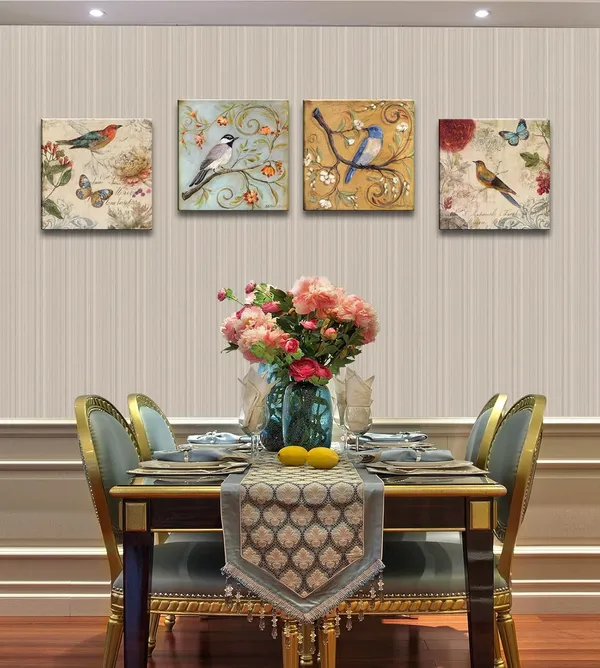 Multicolor_Flowers_Birds_Canvas_Wall_Art_|_For_Bedroom_Floral_Wall_Decor_Butterfly_Picture_Framed_Artwork_Vintage_Prints_Paintings_|_For_Bathroom_Kitchen_Decorations