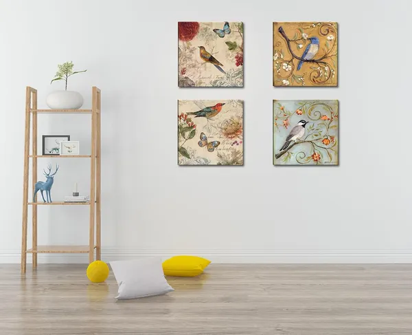 Multicolor_Flowers_Birds_Canvas_Wall_Art_|_For_Bedroom_Floral_Wall_Decor_Butterfly_Picture_Framed_Artwork_Vintage_Prints_Paintings_|_For_Bathroom_Kitchen_Decorations