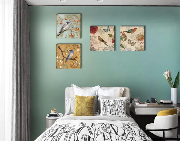 Multicolor_Flowers_Birds_Canvas_Wall_Art_|_For_Bedroom_Floral_Wall_Decor_Butterfly_Picture_Framed_Artwork_Vintage_Prints_Paintings_|_For_Bathroom_Kitchen_Decorations