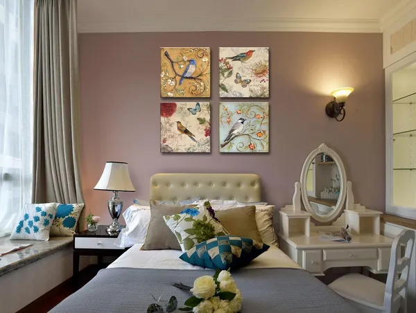 Multicolor_Flowers_Birds_Canvas_Wall_Art_|_For_Bedroom_Floral_Wall_Decor_Butterfly_Picture_Framed_Artwork_Vintage_Prints_Paintings_|_For_Bathroom_Kitchen_Decorations