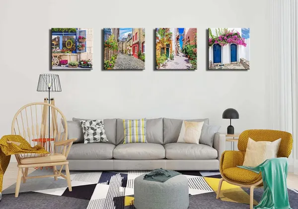 Multicolor_Italy_Tuscan_Wall_Art,_Colorful_Nature_Scenic_Framed_Pictures_Canvas_Prints,_Modern_Town_Street_Artwork_Paintings_|_For_Living_Room,_Bedroom,_Office_Wall_Decor
